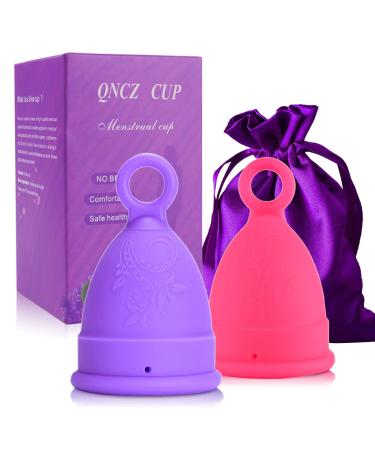 QNCZ Menstrual Cups, Soft & Safe Period Cup for Beginners,Easy Insert & Clean Reusable Menstrual Cup, 12 Hour Wear Flexible Period Cup, Set of 2, Small & Large