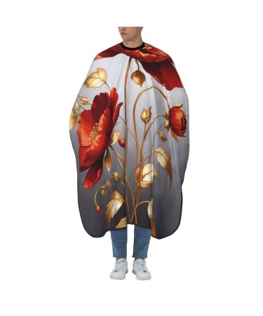 Red Gold flower Printed Polyester Hair Cutting Cape Professional Aldult Haircut Cape Smooth and No Sticky Hair Hair Cutting Accessories 55x66in