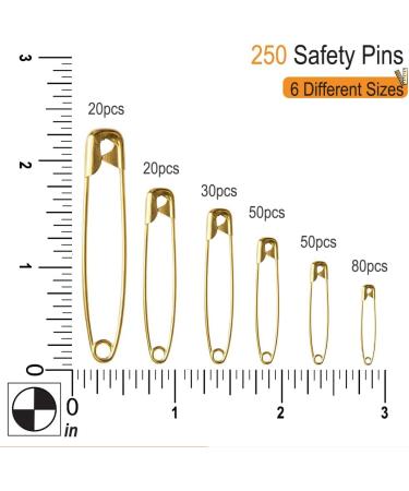 250 Pcs 6-Size Safety Pins Set - Strong & Rust-Resistant for Clothes, Hijab, Sewing - Gold Finish - Buy Online on GoSupps.com