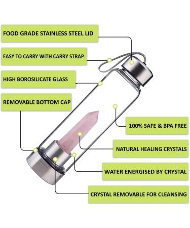 Serenity Crystals Infused Water Bottle with Stainless Steel Rose Quartz Wand - Buy Online on GoSupps.com