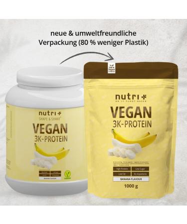Nutri+ Vegan Protein Powder - 1kg Banana Flavor | 84.1% Vegetable Protein Lactose & Gluten-Free Ideal for Shakes - Buy Online on GoSupps.com