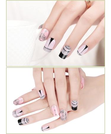 EBANKU Purple Blue Semi Cured Gel Nail Strips | Long Lasting Waterproof Nail Wraps with Cuticle Stick, File, Wipes | UV/LED Lamp Required | Pink and Black - Buy Online on GoSupps.com