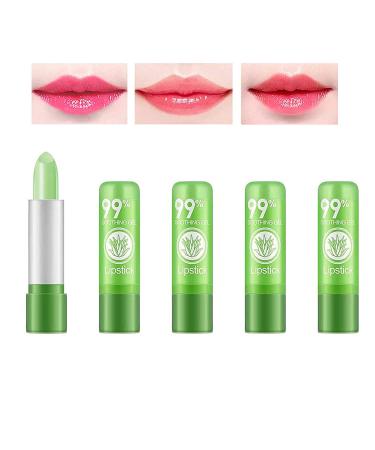 5PCS 99% Aloe Vera Lipstick Temperature Lip Color Changing Long Lasting Lip Moisturizer Nutritritious Balm Set