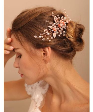 Deniferymakeup Rose Gold Hair Clip Pin Bridal Rhinestone Crystals Flower Hair Pins Set for Bride Women Girl - Buy Online on GoSupps.com
