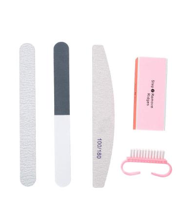 Set Of 5 Durable Nail Files and Powder Brushes - Buffing Tools with Various Grits for UV Gel Polish and Nail Accessories