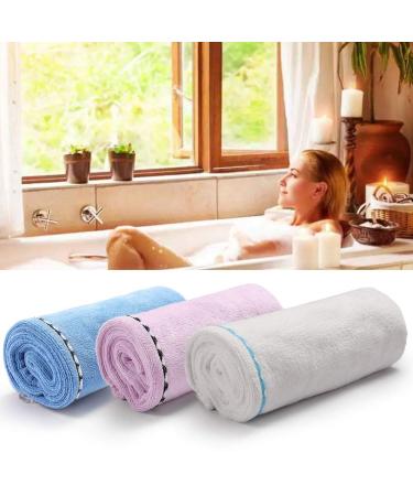 Microfiber Hair Towel Wrap Turban | Quick Dry Bath Shower Towel with Buttons - White Blue Pink - Buy Online on GoSupps.com