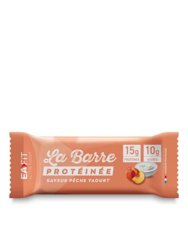 EAFIT Protein Bar - Peach Yogurt Flavor - Coated in milk chocolate - 15g of protein per bar - 5.5g of fat - low in sugar - 12 vitamins and minerals - Anti-doping certified
