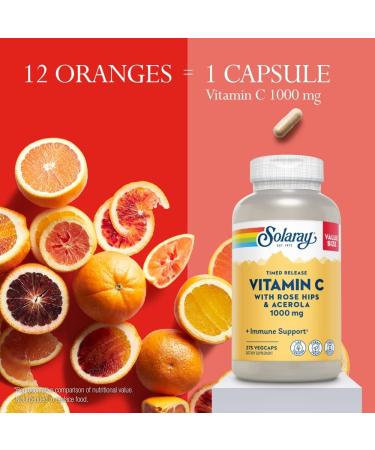Solaray Vitamin C 1000mg Timed Release Capsules with Rose Hips & Acerola Bioflavonoids | High Absorption Formula for All Day Immune Support | 275 Count (60-Day Guarantee) - Buy Online on GoSupps.com