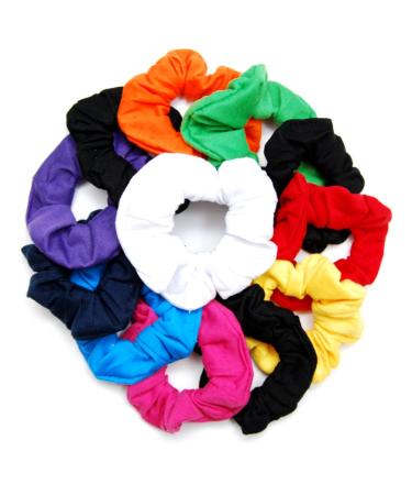 LUXXII (12 Pack) 4 Fancy Soft Cotton Colorful Scrunchies Ponytail Holder Elastic Hair Bands (Plain Color)