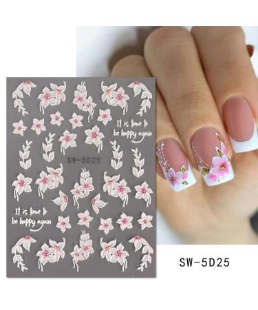 5D Spring Cherry Blossom Nail Art Stickers - 3D Embossed Decals for Women's Nail Design (4 Sheets) - Buy Online on GoSupps.com