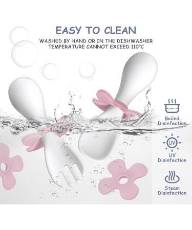 Vicloon Baby Fork and Spoon Set - Toddler Utensils for Self Feeding - White Flowers Design - Buy Online on GoSupps.com