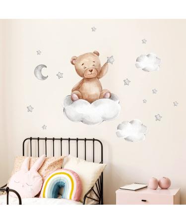 Decorative Wall Stickers Bears Clouds Moon and Stars Wall Stickers Cartoon Cute Bears Wall Decals Window Stickers for Kids Baby Room Bedroom Nursery Playroom Home Decor (A)