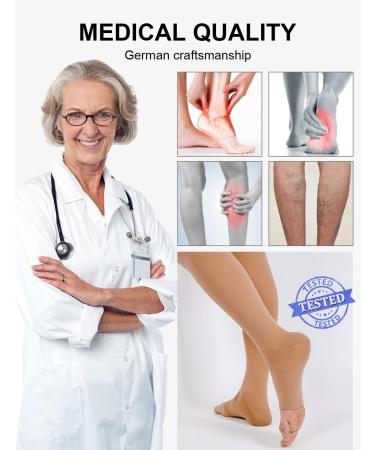 Buy 2 Pairs Medical Compression Stockings for Men & Women | 20-30 mmHg Class 2 | Open Toe Support for Varicose Veins & Edema - XL 2X Beige - Buy Online on GoSupps.com