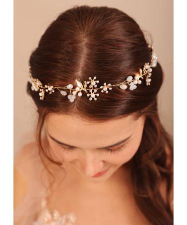 Deniferymakeup Gold Bridal Hair Vine Crystal and Rhinestones Headband Pearl Hair Vine Pearl Wedding Hair Accessory for Women and Girls - Buy Online on GoSupps.com