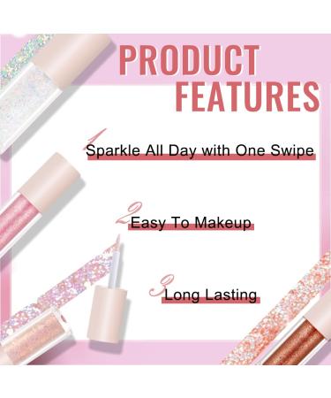Erinde Liquid Glitter Eyeshadow Eyeliner - Korean Makeup | Tear Drop Shimmer Metallic | Lightweight Water Texture | Long-Wearing Pink Champagne Glitter - Buy Online on GoSupps.com