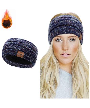 Winter Knitted Headband - Women Ear Warmer Chunky Crochet Braided Hair Band Wraps Turban Sports Yoga Hairband Fleece Lined Elastic Wide Headbands for Women UK (blue)