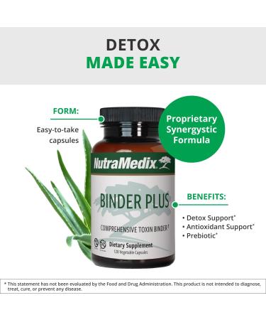 NutraMedix Binder Plus - Toxin Binder & Detoxifier with Prebiotics Antioxidants Aloe Vera & Charcoal (120 Capsules) - International Shipping Available - Buy Online on GoSupps.com