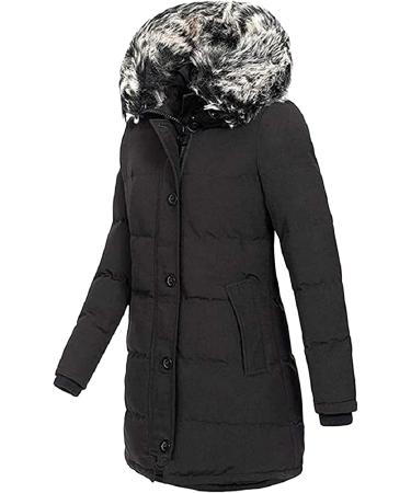 Women's Windproof War Coat - Gray & Black Long Parka with Synthetic Fur Hood | 5XL - Stylish Winter Jacket for Outdoor Adventures - Buy Online on GoSupps.com
