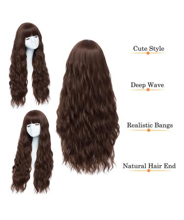 Mildiso 26 Long Curly Brown Wig for Women with Bangs - Natural Cute Hairstyle for Daily, Party & Halloween (M062BR) - Buy Online on GoSupps.com