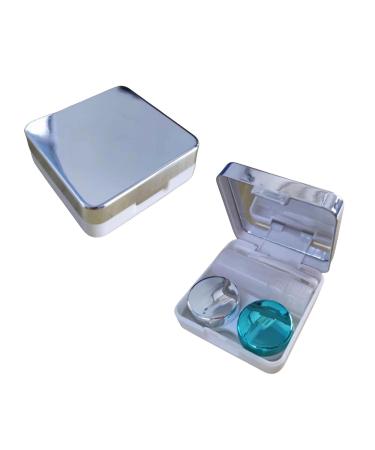 Contact Lens Case Portable Travel Glasses Box with Mirror Tweezers Remover Tool Solution Bottle for Travel & Home Use 3287 Silver