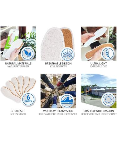 6 Pair Pack Natural Cork Shoe Insoles with Terry Cloth - Ultra Light Comfort for Men & Women | Kaps Cork Frotte (46 EUR / 13 US Men) - International Shipping Available - Buy Online on GoSupps.com