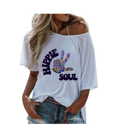 Ppanguding Women Good T-Shirt Summer Mode Off Shoulder Rainbow Bring on the Sunshine Pattern Shirt Shirt Shirt tops tops blouse graphic print tops tea tops xl-a