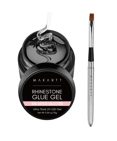 Makartt Nail Rhinestone Glue Gel with Brush Pen Set, 15ml Clear Nail Gem Glue Gel Wipe-Off Super Strong Adhesive Nail Art Glue Gel for Nail Decorations 3D Stones Charms Flowers(Nail Lamp Needed) 15g