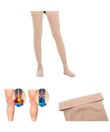 Ted Hose Compression Stockings for Women and Men - Anti Embolism Compression Stockings - Thigh High Ted Hose Socks 15-20 mmHg with Inspect Toe Hole XXL Beige