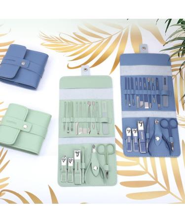 Set of 16 Manicure Pedicure Set Stainless Steel Nail Clippers Kit Portable Nail Trimming Set and Grooming Tools with Storage Bag Green - Buy Online on GoSupps.com