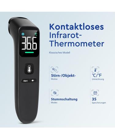 Contactless Infrared Thermometer for Babies Children & Adults | High Accuracy Fever Alarm | Ultra-Clear LED Display - Black - Buy Online on GoSupps.com