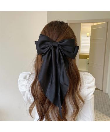 2PCS Silky Satin Big Hair Bows Black & White | French Hair Barrettes | Aesthetic Hair Accessories - Buy Online on GoSupps.com