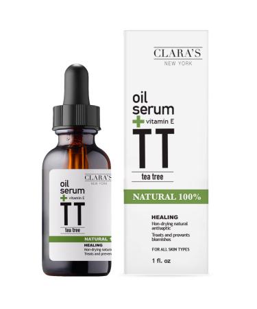 Clara's New York Healing Tea Tree Facial Oil Serum with Vitamin E Oil Natural Hydrating Face Serum Helps to Calm and Prevent Blemishes Suitable For All Skin Types 30ml