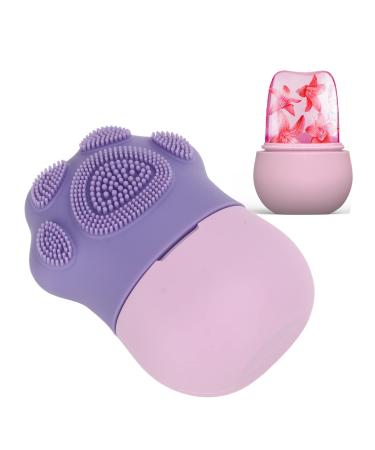 Ice scooters for the face facial scooter silicone face ice cubes DIY facial care ice cream shape face eyes ice roll ice holder for men women skin care (purple cat claw with comb)