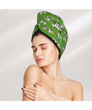 Buy Hair Towel Wrap - Quick-Dry Hair Drying Towel Turban with Button (Cows with Calfs Green) | Fast International Shipping - Buy Online on GoSupps.com