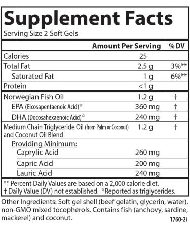 Carlson - MCT & Omega-3 Coconut Oil Caprylic & Capric Acids EPA & DHA Energy Production Fat Metabolism & Brain Health 60 Softgels 60 Count (Pack of 1) - Buy Online on GoSupps.com