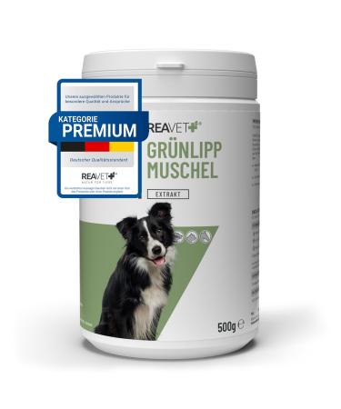 Reavet green lip shell extract powder 500g for dogs I green lip powder dog green lip mussel extract high dose also for cats & horses I after treated osteoarthritis arthritis - barf feed additive 500 g (1 Pack)