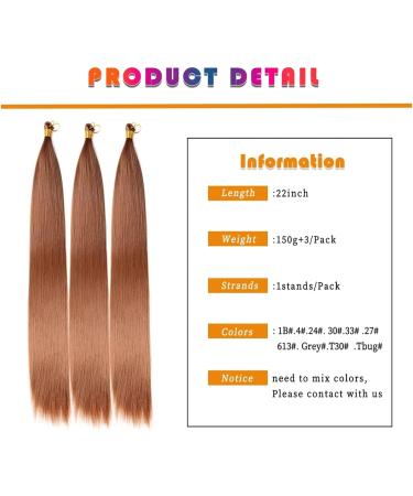 Feather Hair Extension 2 pcs Long Bone Straight Synthetic Hair Extension Easy Silky Bulk Crochet Braid Bundle Pre Stretched Fiber Braiding (Color : 33 Size : 22inches) 22inches 33 - Buy Online on GoSupps.com