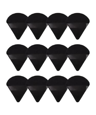 12 Pieces Triangle Powder Puffs for Face Makeup Puff for Loose & Cosmetic Foundation Soft Velour Makeup Puff for Contouring Under Eyes and Corners Beauty Makeup Tools Black M Black