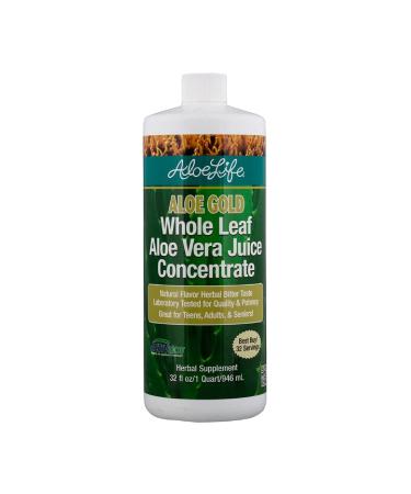 Aloe Life - Whole Leaf Aloe Vera Juice Concentrate, Soothing Relief for Indigestion, Antioxidant Catalyst, Supports Energy & Wellness, Certified Organic Aloe Leaves, Gluten-Free (Aloe Gold, 32 oz) 32 Fl Oz (Pack of 1)