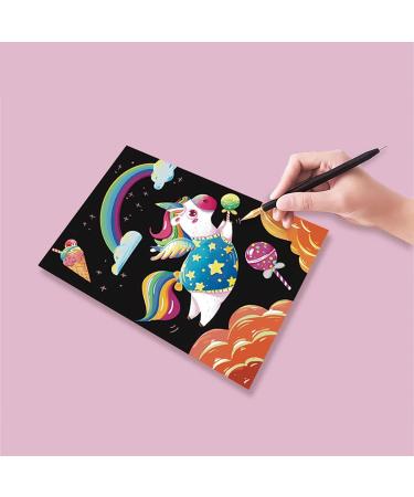 NAIHEY Scratch Art Rainbow Painting Set for Girls and Boys - Creative Engraving Craft Kit for Kids - Mermaid & Unicorn Theme - 8 Sheets - Buy Online on GoSupps.com