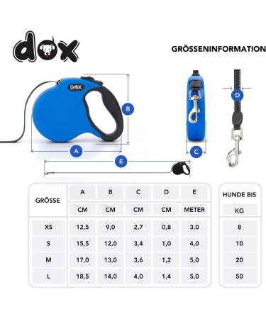 Ddoxx Dog Leash - Reflective Nylon Bite-Proof Roller Break & Lock System 4m for Dogs Up to 10kg - Blue - Buy Online on GoSupps.com