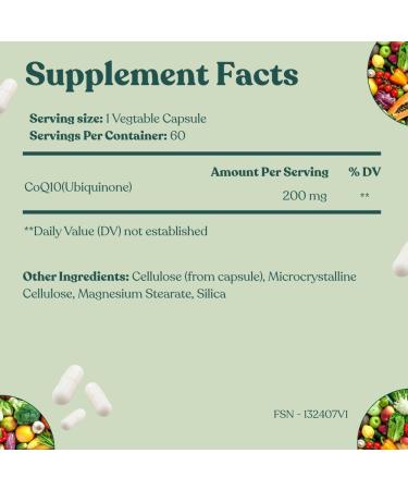Florida Sunshine Premium CoQ10 200mg 60 Capsules | Heart Health Support | Energy Production | Antioxidant Coenzyme Q10 | Supplement - Buy Online on GoSupps.com