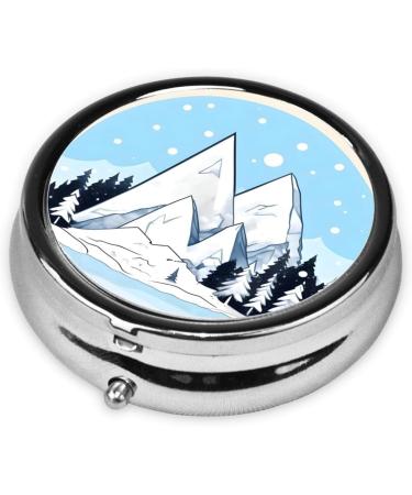 Snow-Capped Mountains Round Pill Box Organizer - 3 Compartment Portable Travel Pill Case for International Shipping - Buy Online on GoSupps.com
