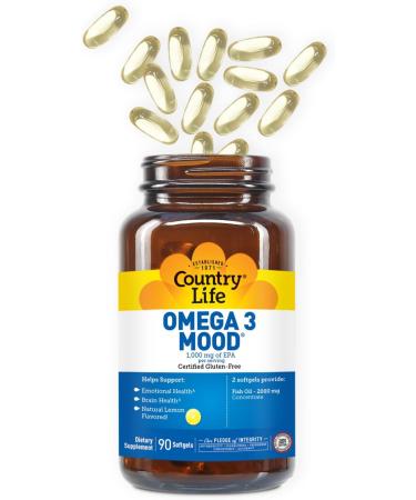 Country Life Omega 3 Mood 2000mg Fish Oil with EPA & DHA Brain Heart & Mood Support Lemon Flavored No Fishy Aftertaste Certified Gluten Free Non-GMO 90 Softgels - Buy Online on GoSupps.com