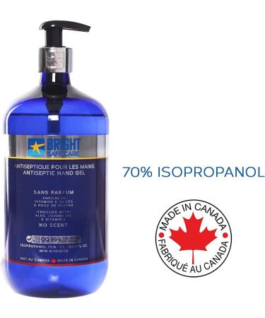 BRIGHT SAFE CARE - Hand Sanitizer with Moisturizers Aloe Ver Jojoba Oil and Vitamin E - Made in Canada - 1L (Unscented) - Buy Online on GoSupps.com