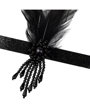 1920s Flapper Headpiece - Black Feather Roaring 20s Gatsby Hair Accessories - Buy Online on GoSupps.com