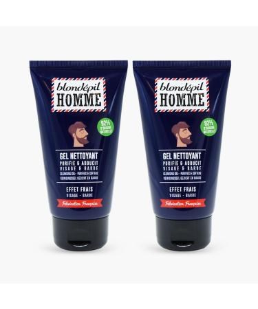Blondépil Homme - Men's Facial Cleansing Gel, Cleans, softens and smoothes hair for men's beard care. Pack of 2. Made in France, 150ml Tube