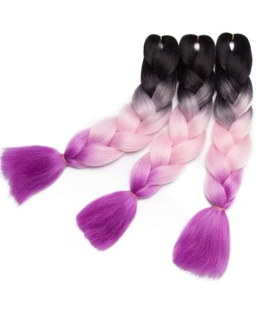 Tess Braids Extensions Ombre 60 cm - 3 Pack Jumbo Kanecalon Hair for Box Braids - Black/Purple Ombre - 100g per Bundle - Buy Online on GoSupps.com