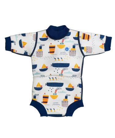 Splash About Happy Nappy Wetsuit with Reusable Swim Nappy Tug Boats 0-4 Months
