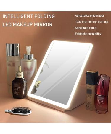 Lissahne Portable Travel Makeup Mirror - Foldable Compact HD with Adjustable LED Lighting - USB Rechargeable Vanity Mirror in White - Buy Online on GoSupps.com